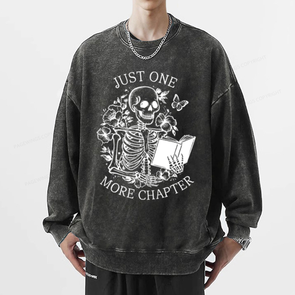 Pagewing One More Chapter Skeleton Unisex Tee Unisex Washed Sweatshirt