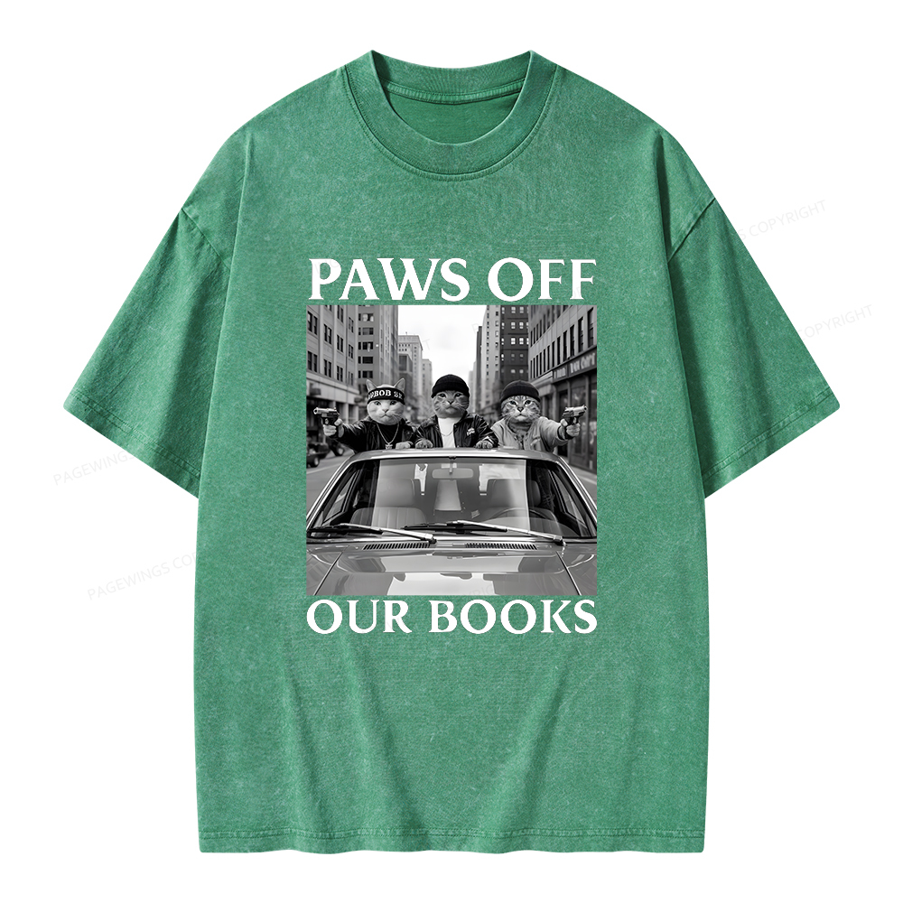 Pagewings Paws Off Our Books Unisex Washed T-shirt