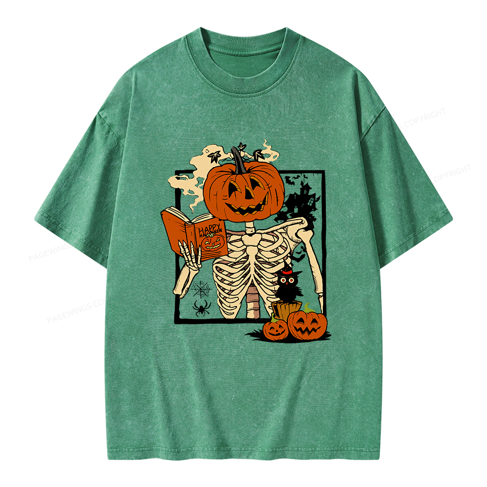 Pagewings Halloween Pumpkin Reader Unisex Washed T-shirt