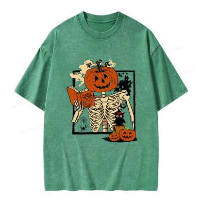 Pagewings Halloween Pumpkin Reader Unisex Washed T-shirt