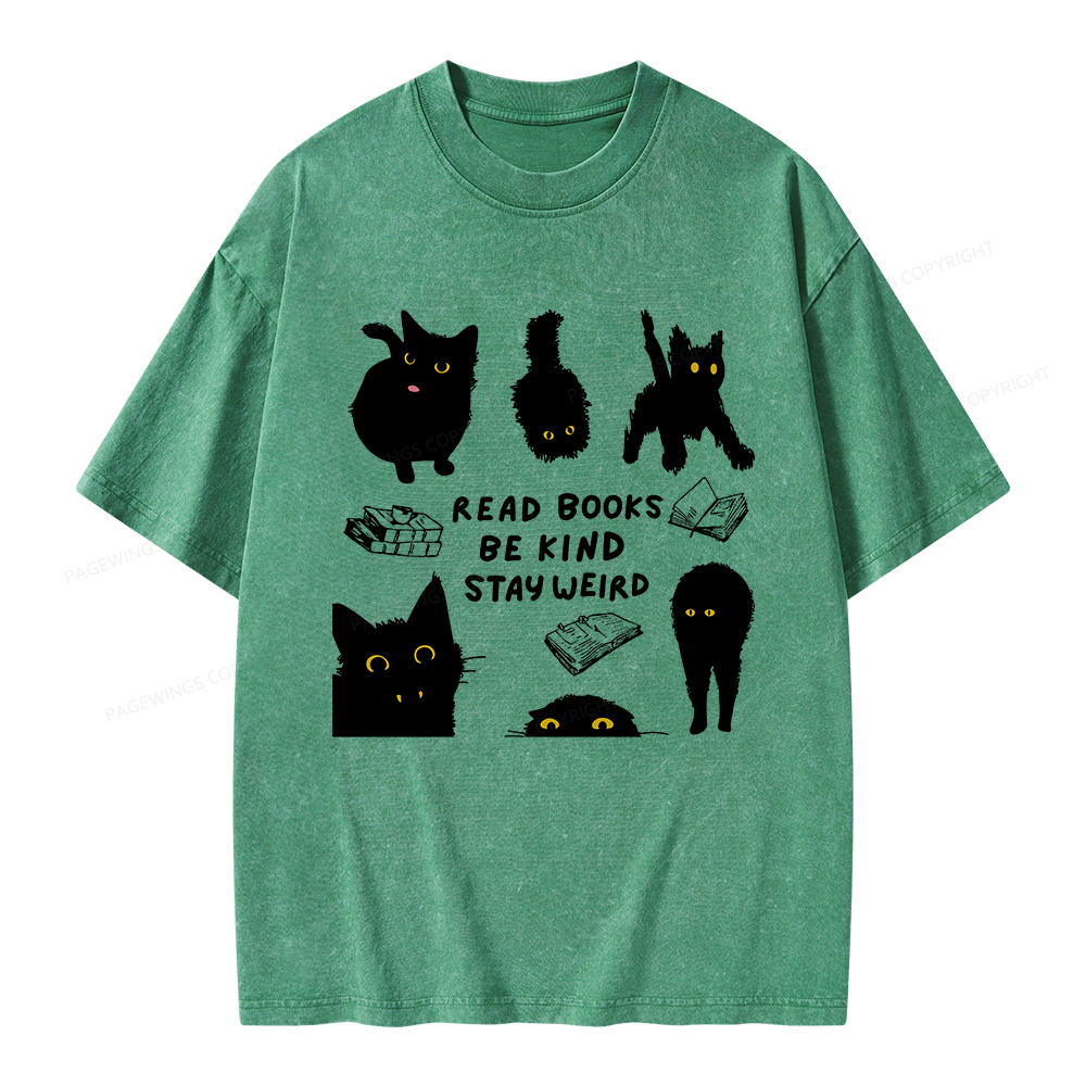 Pagewings Read Books Be Kind Stay Weird Unisex Washed T-shirt