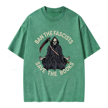 Pagewings Ban The Fascists Save The Books Unisex Washed T-shirt
