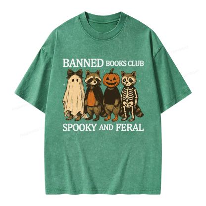 Pagewings Banned Books Club Spooky And Feral Unisex Washed T-shirt