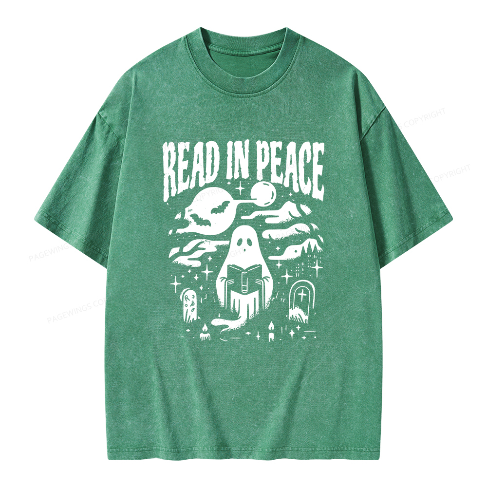 Pagewings  Halloween Read In Peace Ghost Reading Unisex Washed T-shirt