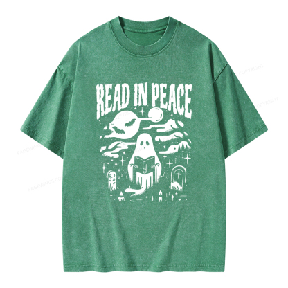 Pagewings  Halloween Read In Peace Ghost Reading Unisex Washed T-shirt