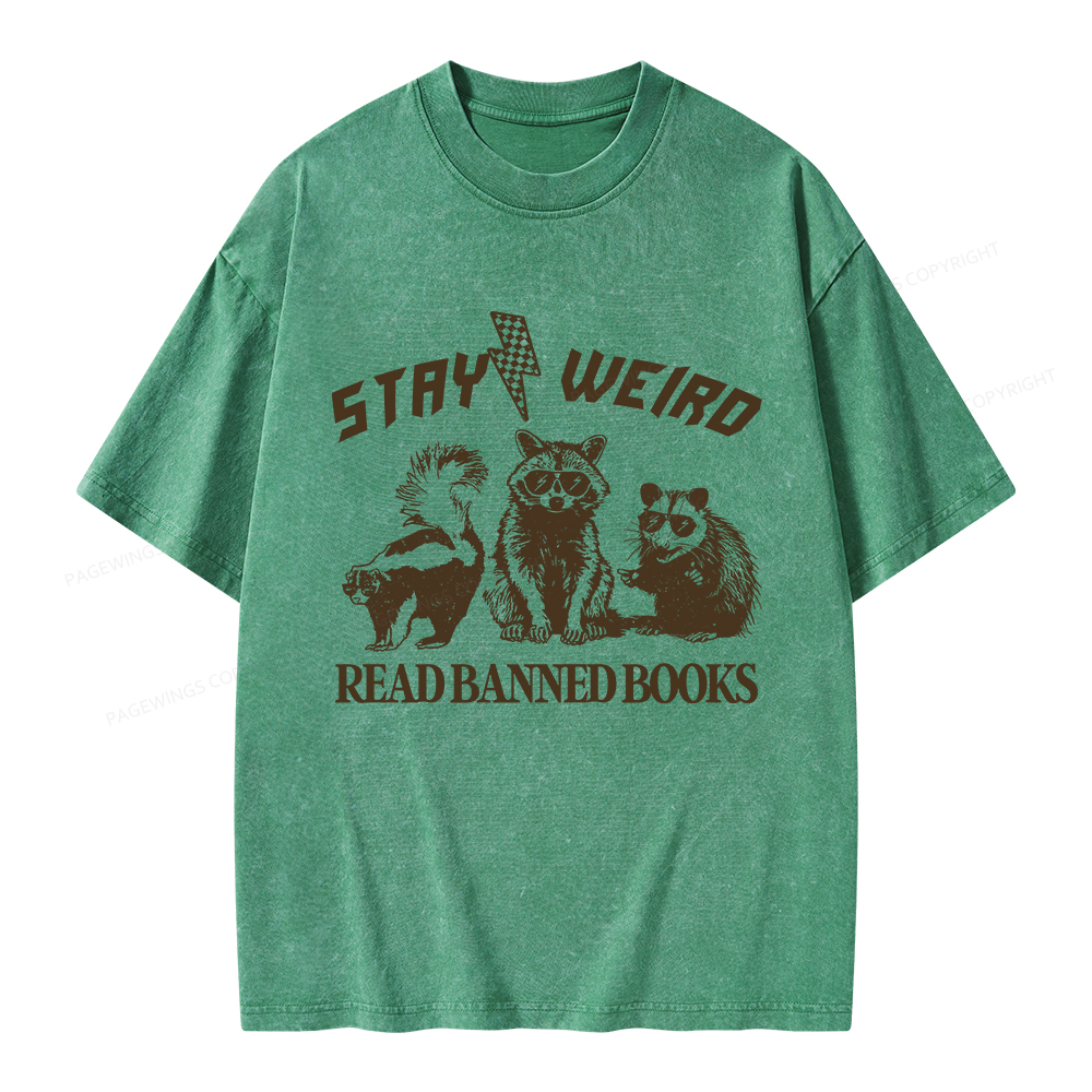 Pagewings Stay Weird Read Banned Books Unisex Washed T-shirt