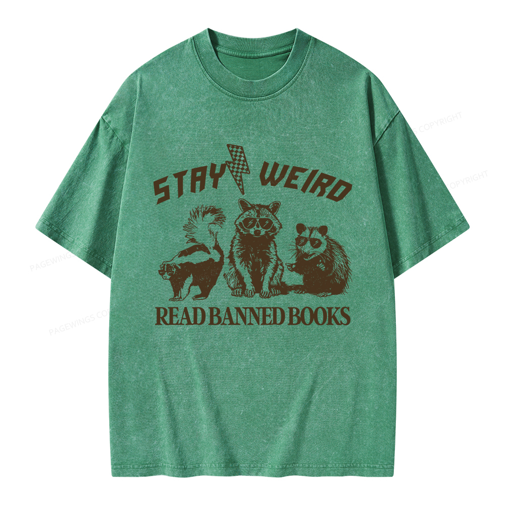 Pagewings Stay Weird Read Banned Books Unisex Washed T-shirt