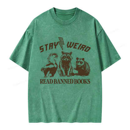Pagewings Stay Weird Read Banned Books Unisex Washed T-shirt