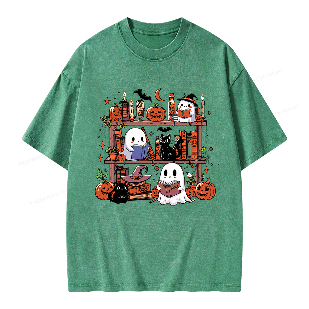 Pagewings Halloween Library Unisex Washed T-shirt
