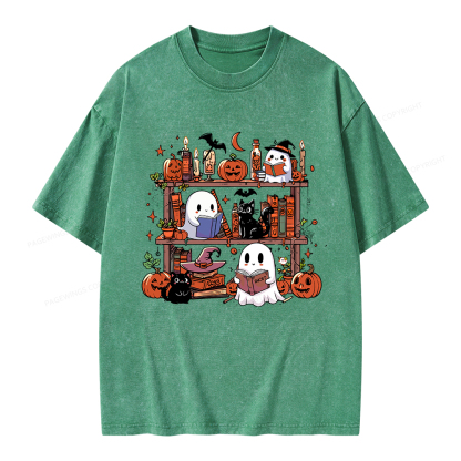 Pagewings Halloween Library Unisex Washed T-shirt