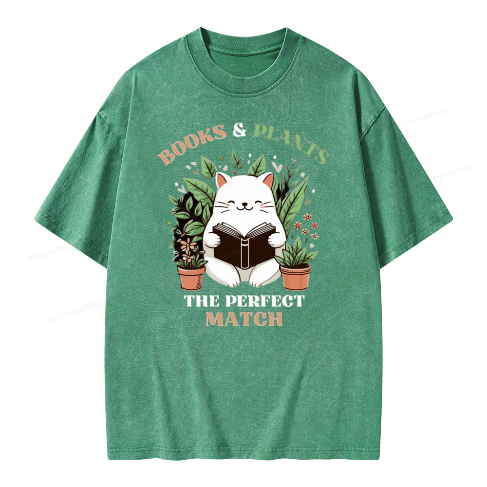 Pagewing Books And Plants - The Perfect Match T-Shirt Unisex Washed T-shirt