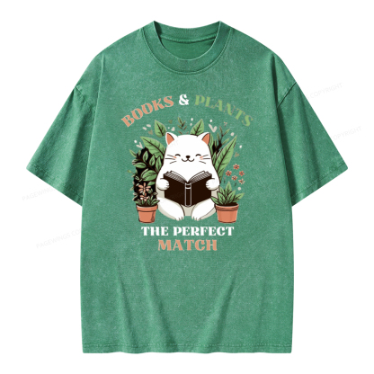 Pagewing Books And Plants - The Perfect Match T-Shirt Unisex Washed T-shirt