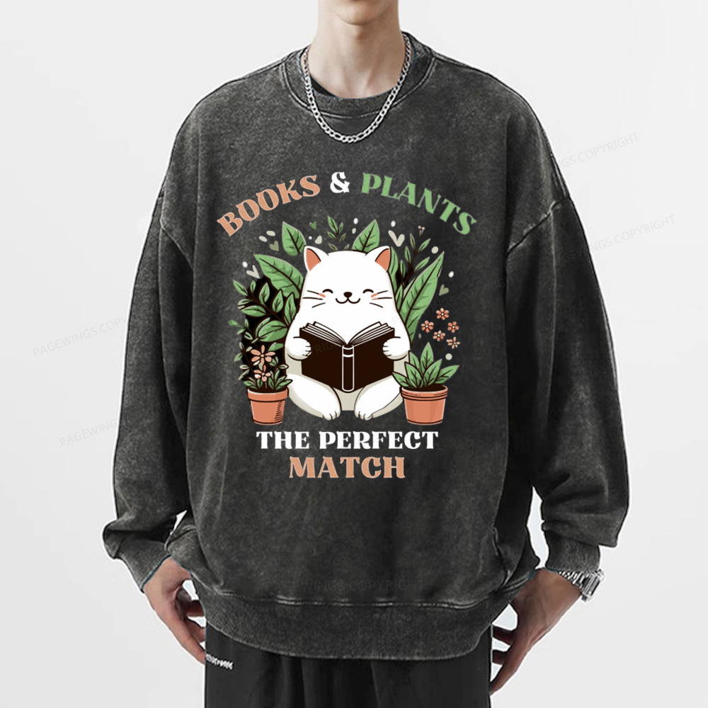 Pagewing Books And Plants - The Perfect Match T-Shirt Unisex Washed Sweatshirt