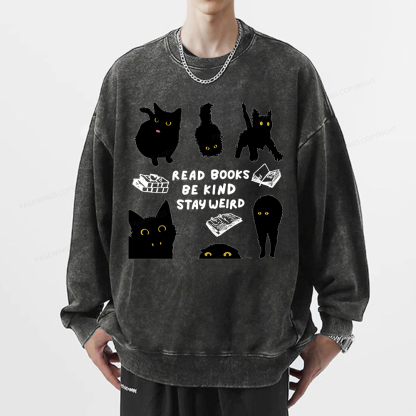 Pagewings Read Books Be Kind Stay Weird Unisex Washed Sweatshirt