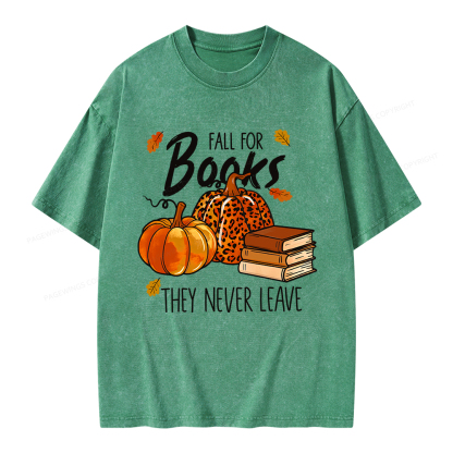 Pagewings Fall For Books He Never Leaves Unisex Washed T-shirt