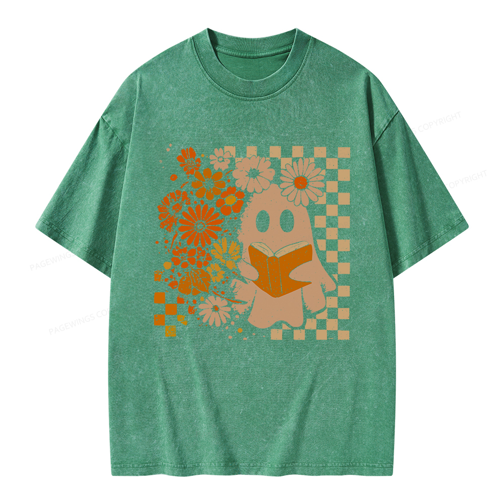 Pagewings Halloween Floral Ghost Unisex Washed T-shirt