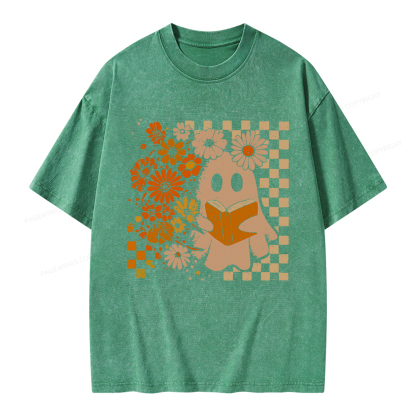 Pagewings Halloween Floral Ghost Unisex Washed T-shirt