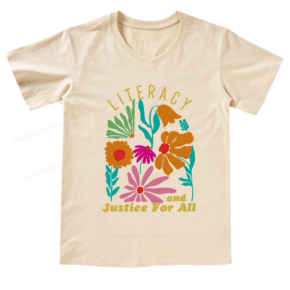 Pagewings Literacy And Justice V-neck T-shirt