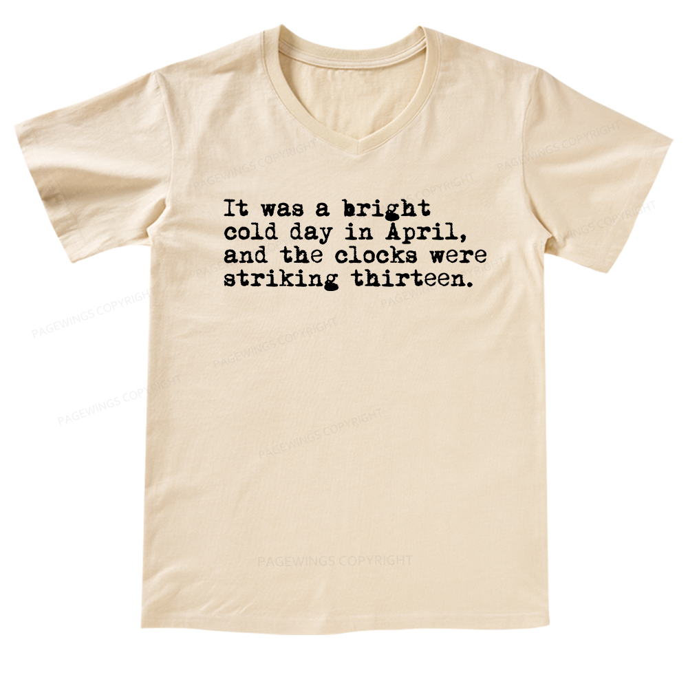 Pagewings Orwell It Was A Bright Cold Day In April  V-neck T-shirt