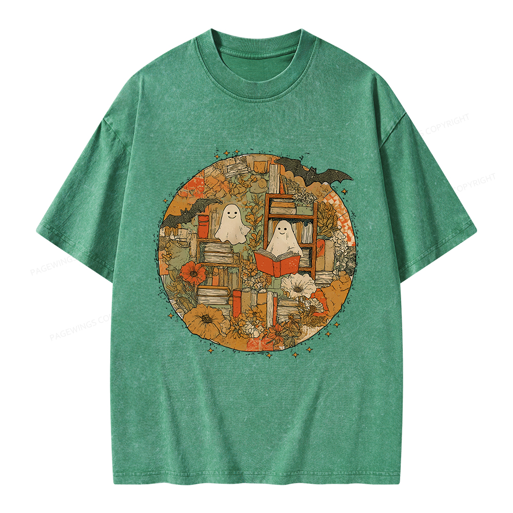 Pagewings Spooky boo Reading Unisex Washed T-shirt