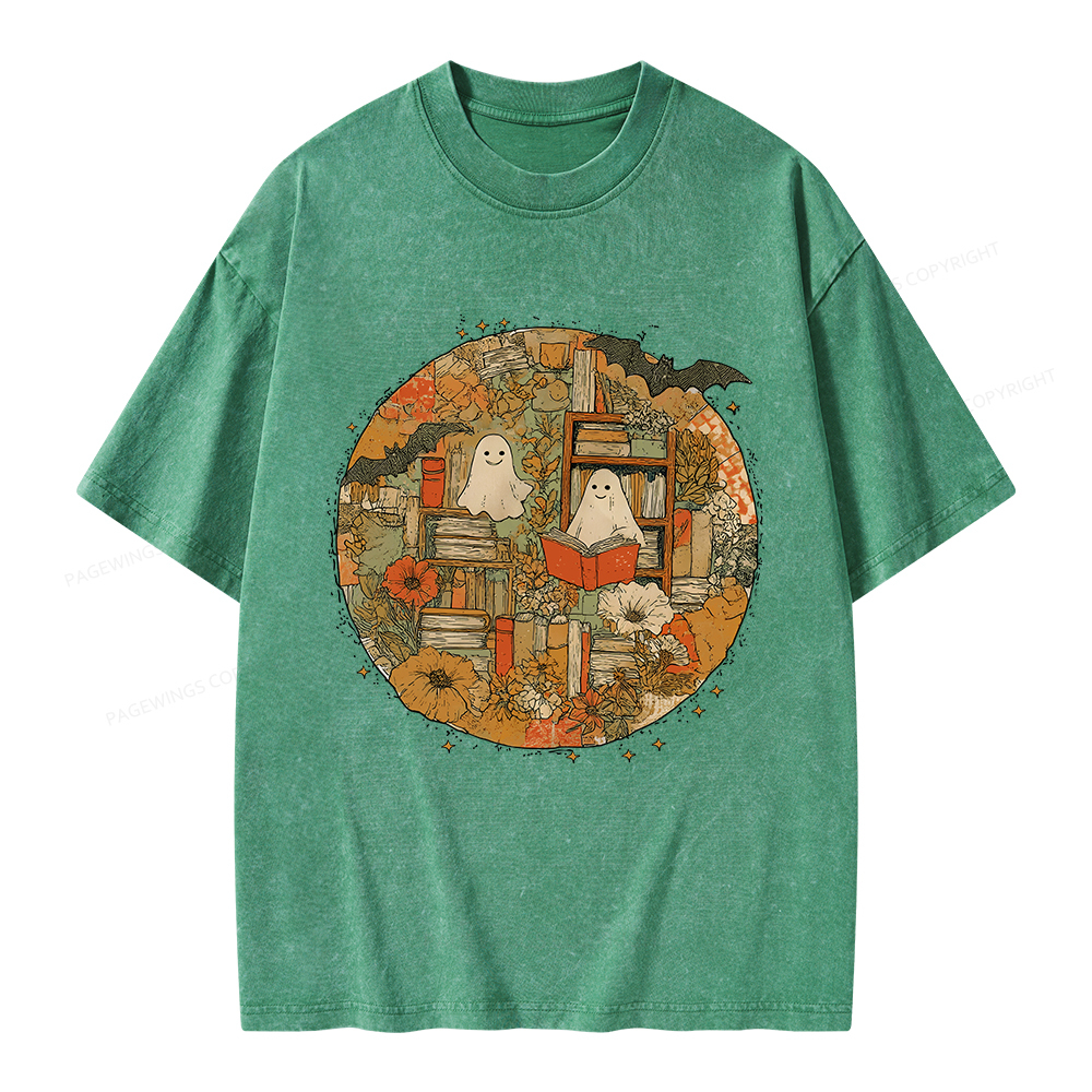 Pagewings Spooky boo Reading Unisex Washed T-shirt