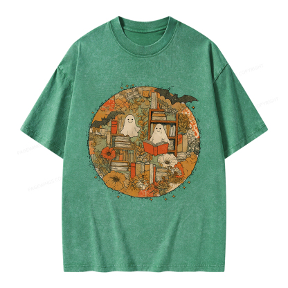 Pagewings Spooky boo Reading Unisex Washed T-shirt
