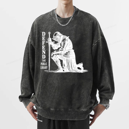 Pagewings Defend the Public Library Unisex Washed Sweatshirt