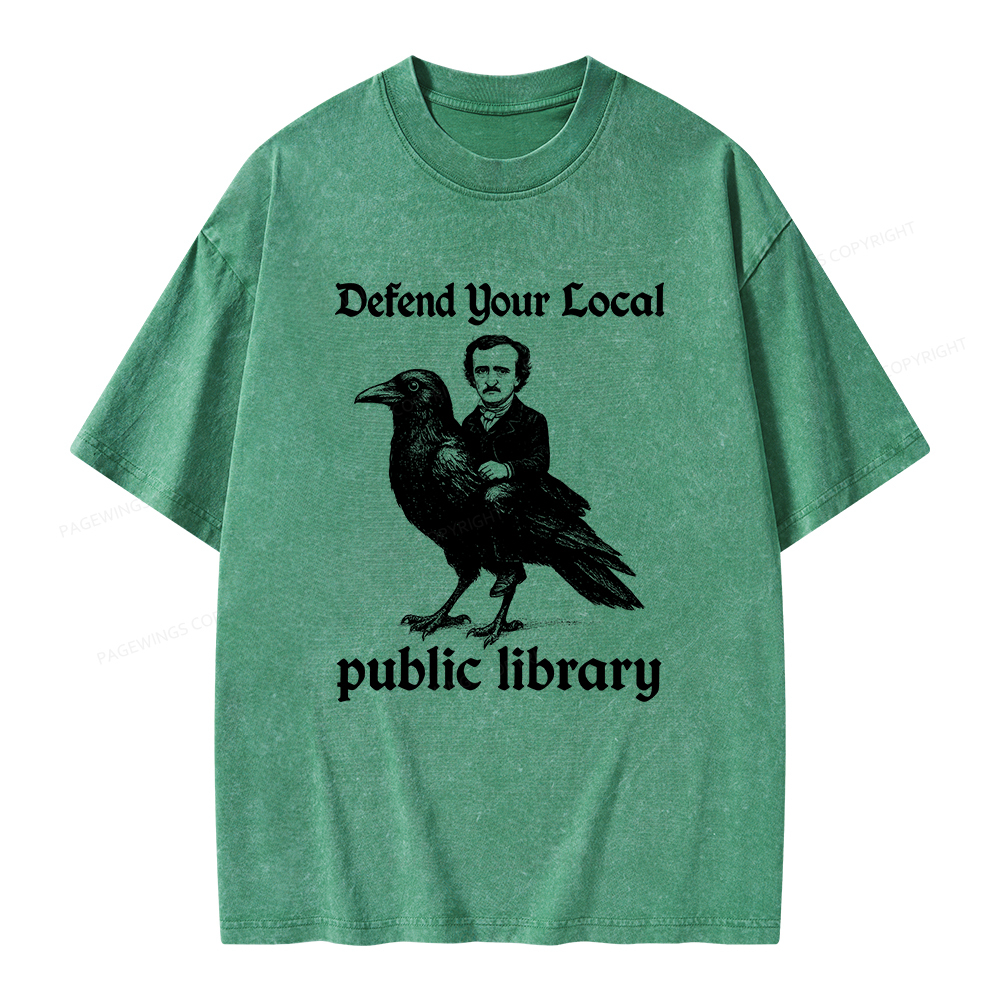 Pagewings Defend Your Local Public Library Unisex Washed T-shirt