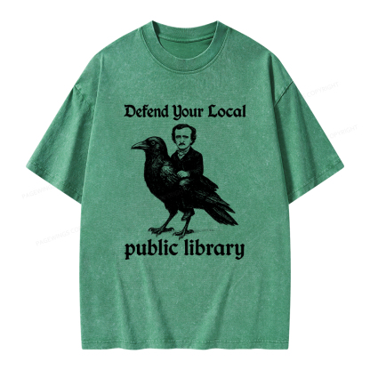 Pagewings Defend Your Local Public Library Unisex Washed T-shirt