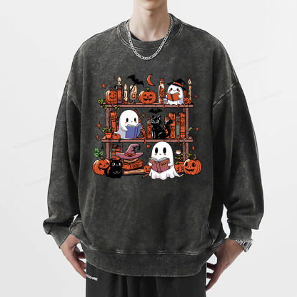 Pagewings Halloween Library Unisex Washed Sweatshirt