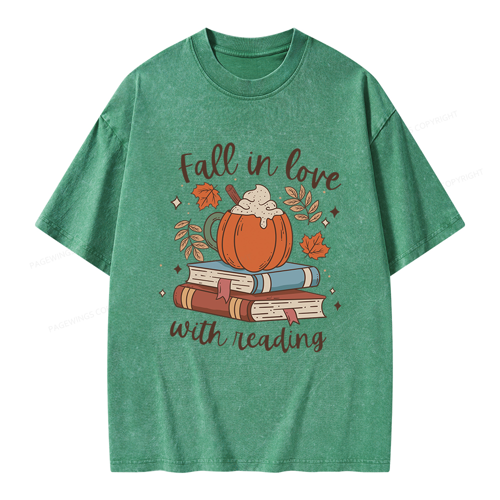 Pagewings Thanksgiving Fall in Love with Reading Unisex Washed T-shirt