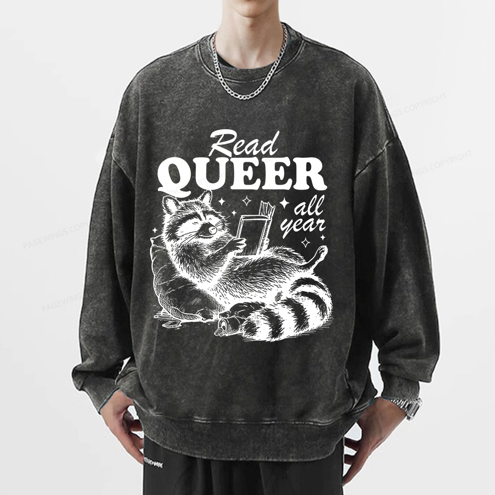 Pagewings Read Queer All Year Unisex Washed Sweatshirt