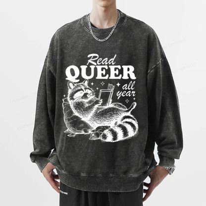 Pagewings Read Queer All Year Unisex Washed Sweatshirt