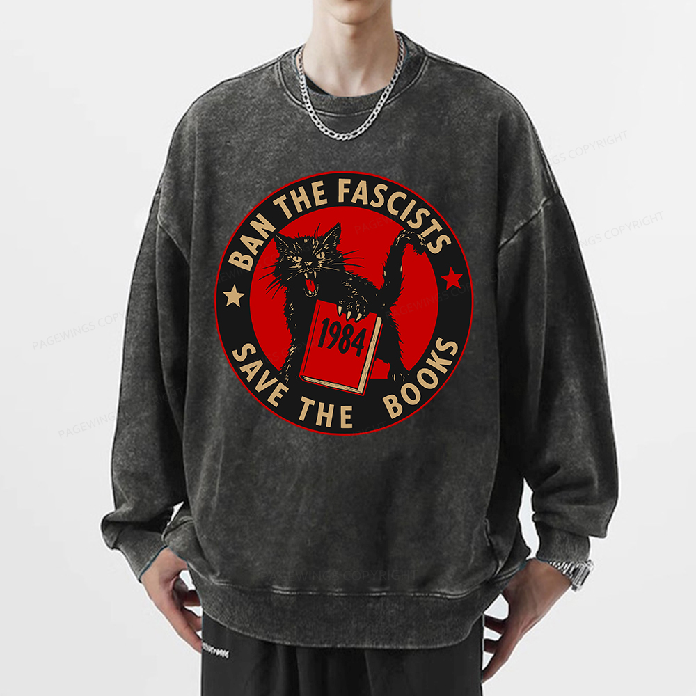 Pagewings Ban The Fascists Save The Books Unisex Washed Sweatshirt