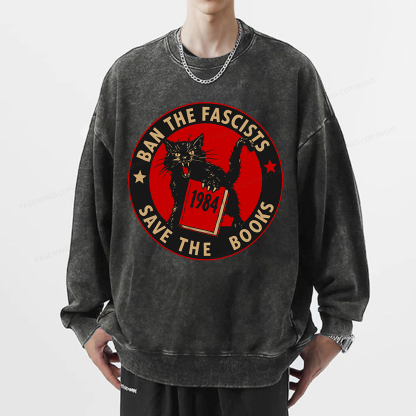 Pagewings Ban The Fascists Save The Books Unisex Washed Sweatshirt