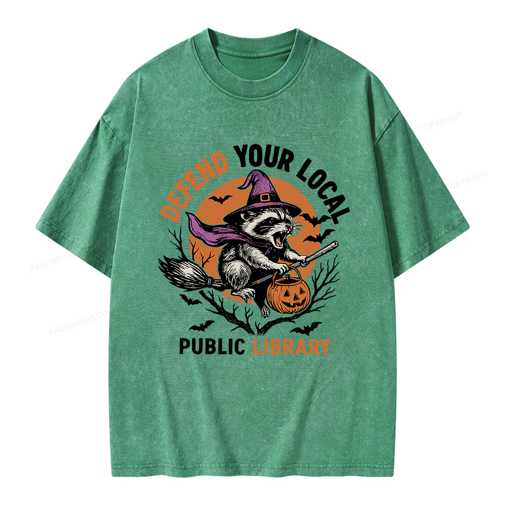 Pagewings Defend Your Local Public Library Unisex Washed T-shirt
