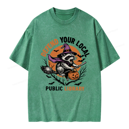 Pagewings Defend Your Local Public Library Unisex Washed T-shirt