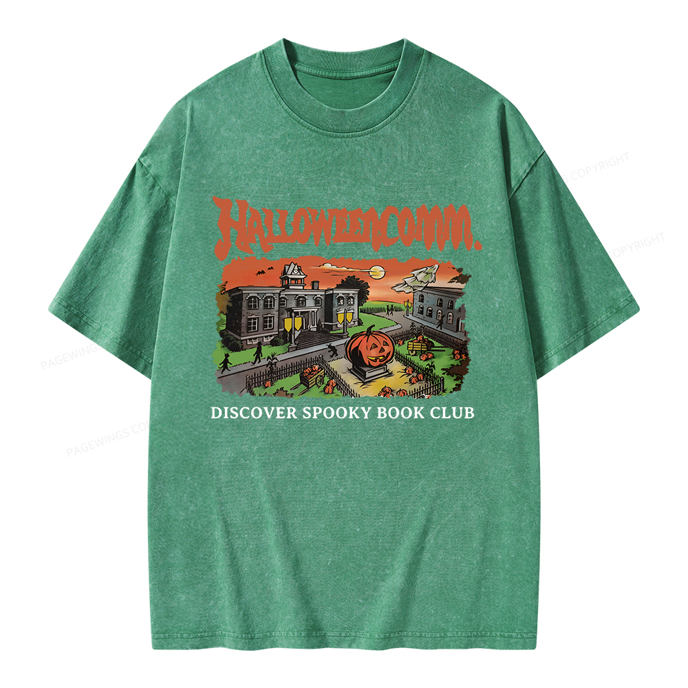 Pagewings HalloweenComm. Spooky Book Club Unisex Washed T-shirt