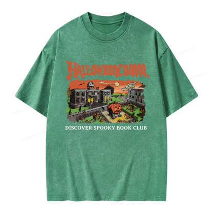 Pagewings HalloweenComm. Spooky Book Club Unisex Washed T-shirt