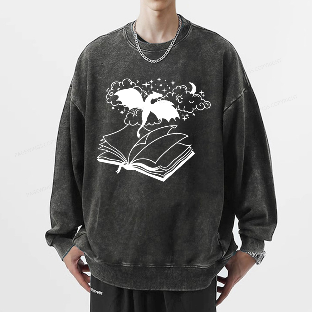 Pagewings Dragon Book Unisex Tee Unisex Washed Sweatshirt