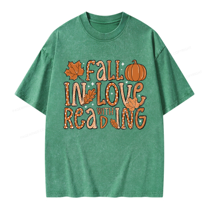Pagewings Fall In Love With Reading Unisex Washed T-shirt