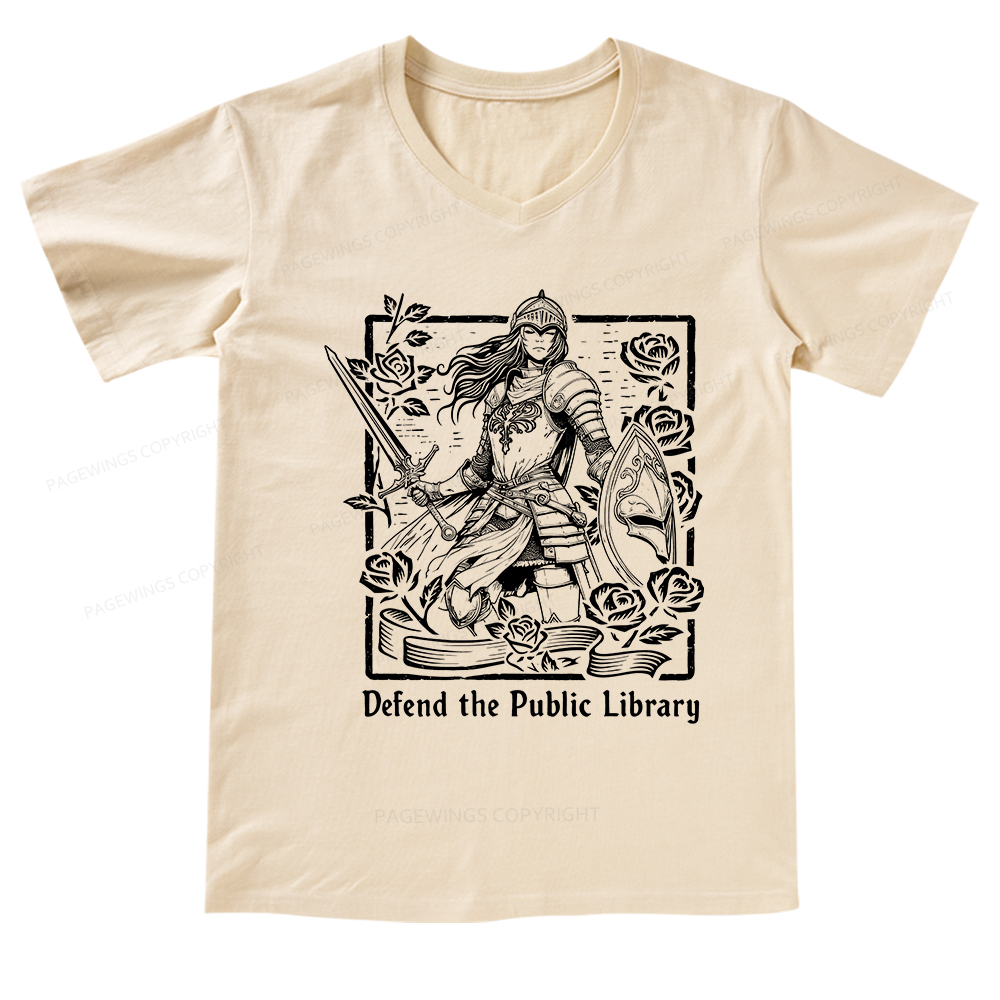 Pagewings Defend The Public Library V-neck T-shirt