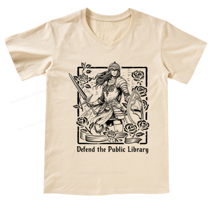 Pagewings Defend The Public Library V-neck T-shirt