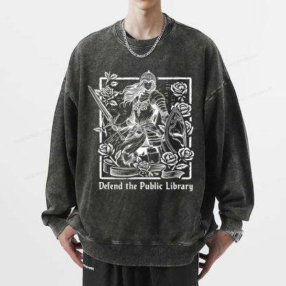 Pagewings Defend The Public Library Unisex Washed Sweatshirt