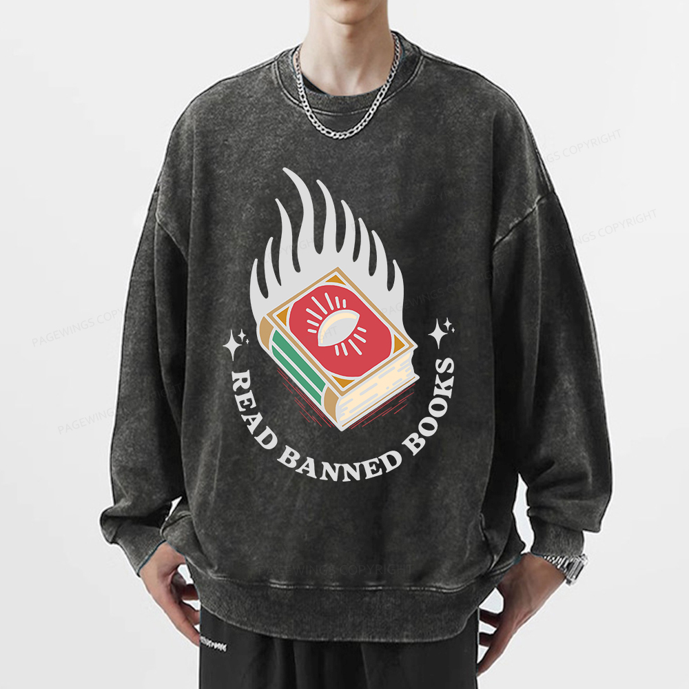 Pagewings Read Banned Books Unisex Washed Sweatshirt