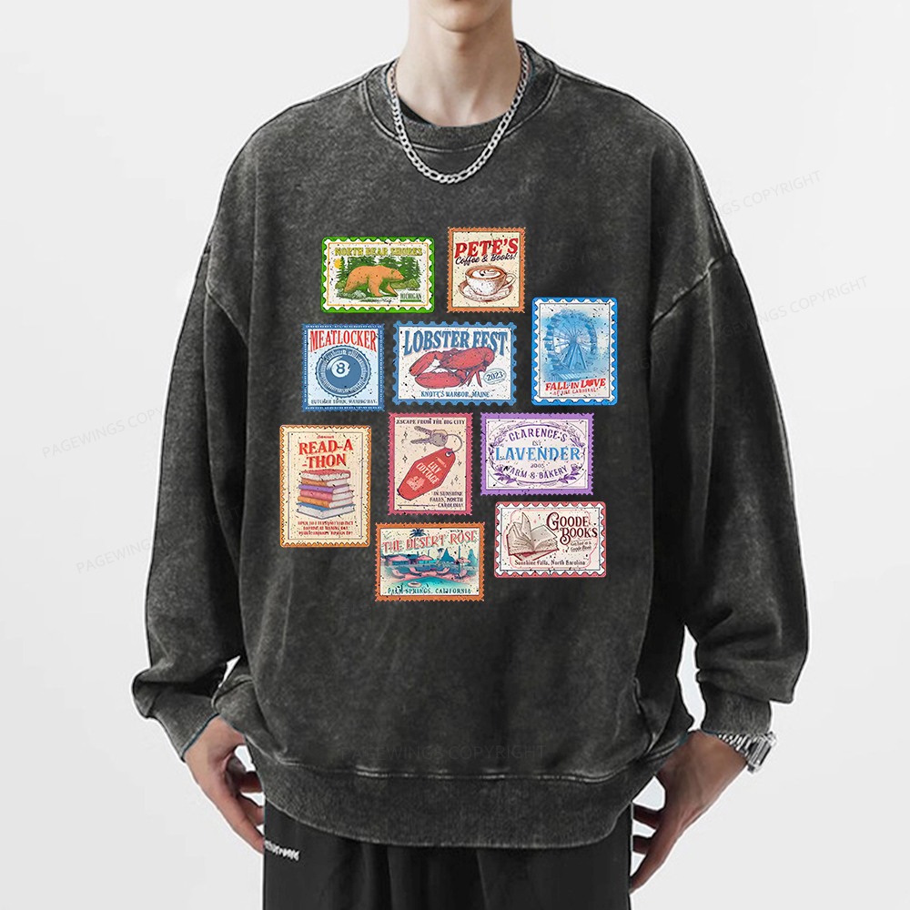 Pagewings Books Stamp Beach Read Unisex Washed Sweatshirt