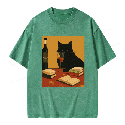 Pagewings Easily Distracted By Wine And Books Unisex Washed T-shirt