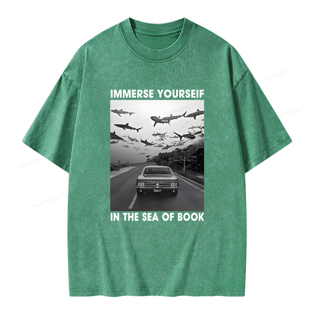 Pagewings Immerse Yourself In The Sea Of Books Unisex Washed T-shirt