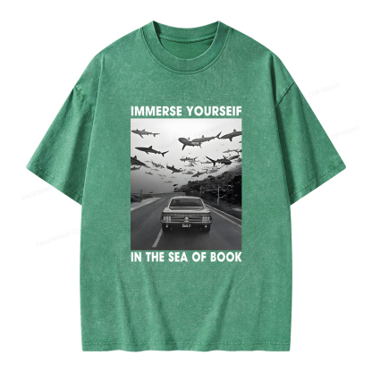 Pagewings Immerse Yourself In The Sea Of Books Unisex Washed T-shirt