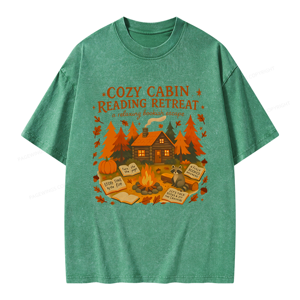 Pagewings Cozy Cabin Reading Retreat Unisex Washed T-shirt